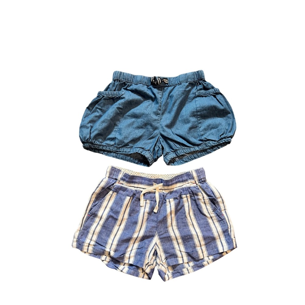Crewcuts J.Crew Girls Shorts Bundle Size 10 Blue Chambray Linen Stripe 2 Pack